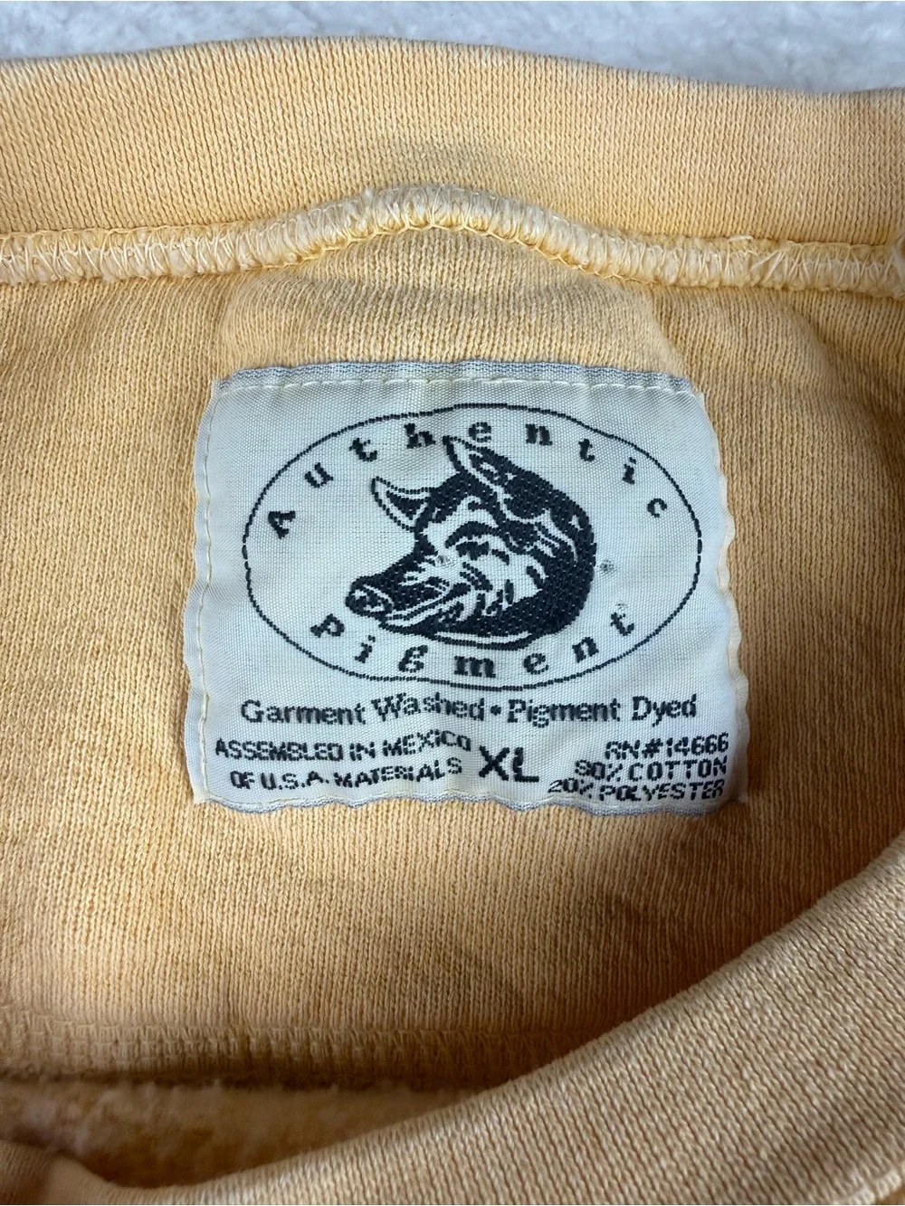 Authentic Pigment Waubonsie Crewneck Sweatshirt Mens Size XL Pale Yellow